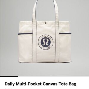 Lululemon Athletica White Canvas Tote with Structured Design
